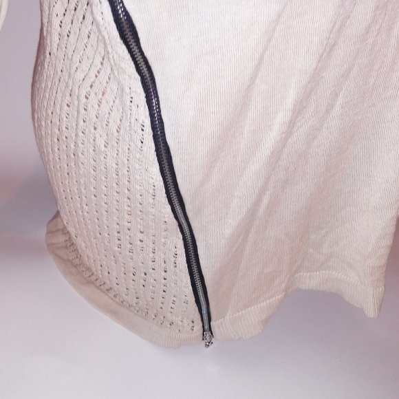 Lane Bryant Blouse Lightweight Sweater 14 16 Solid Beige Zipper Detail 3/4 Sleev - Picture 5 of 10